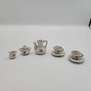 Vintage Miniature Childs Porcelain Floral Tea Set Doll House